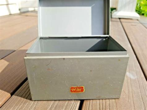 Vintage Weis Metal Index Card Box Monroe Michigan Made In USA